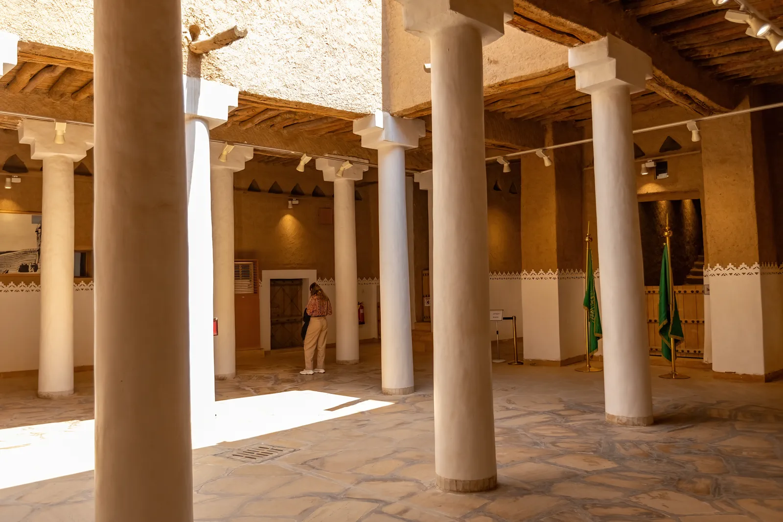Interior colonnade courtyard of Al-Masmak Palace with Saudi flag, Riyadh